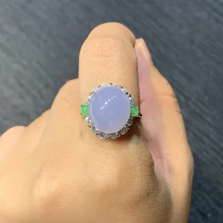Icy Lavender Natural Jadeite Cabochon Ring — S925 Silver · No. 84DF