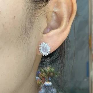 High-Icy Glowing Large Cabochon Natural Jadeite Cabochon Stud Earrings — S925 Silver · No. 7B58