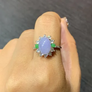 Lavender Natural Jadeite Cabochon Ring — S925 Silver · No. FB55