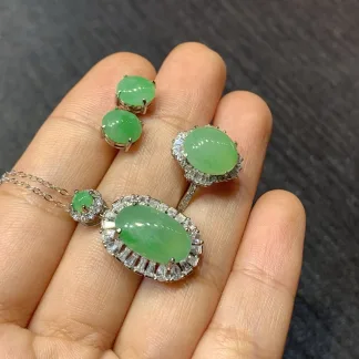 Icy Green Natural Jadeite Cabochon Set — S925 Silver · No. F530
