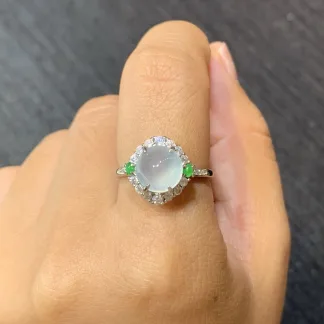 High-Icy Glowing Natural Jadeite Cabochon Ring — S925 Silver · No. C878