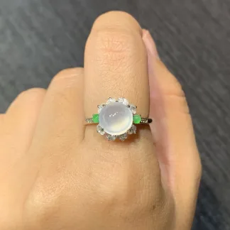 High-Icy Glowing Natural Jadeite Cabochon Ring — S925 Silver · No. 99FD
