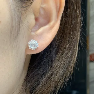 High-Icy Glowing Natural Jadeite Cabochon Stud Earrings — S925 Silver · No. 2A94