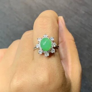 Vivid Green Natural Jadeite Cabochon Ring — S925 Silver · No. 11E7