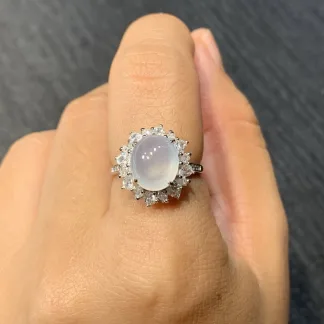 High-Icy Glowing Natural Jadeite Cabochon Ring — S925 Silver · No. 40E5