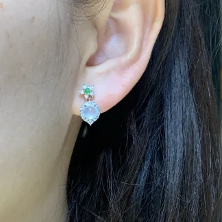 High-Icy Glowing Natural Jadeite Cabochon Drop Earrings — S925 Silver · No. 9F6F