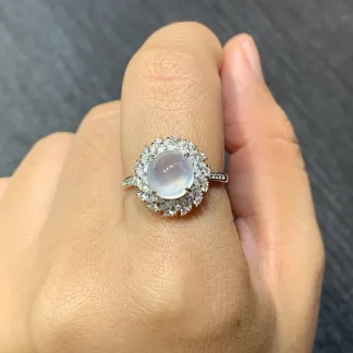 High-Icy Glowing Natural Jadeite Cabochon Ring — S925 Silver · No. 561A