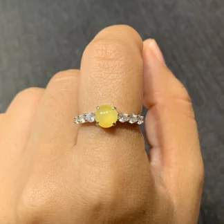 Icy Yellow Natural Jadeite Cabochon Ring — S925 Silver · No. 93C6
