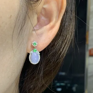 Lavender Natural Jadeite Cabochon Drop Earrings — S925 Silver · No. C6D9