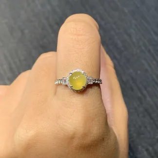 High-Icy Honey Yellow Natural Jadeite Cabochon Ring — S925 Silver · No. ED9E
