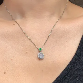 High-Icy Glowing Natural Jadeite Cabochon Necklace — S925 Silver · No. 174F
