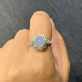 High-Icy Lavender Natural Jadeite Cabochon Ring — S925 Silver · No. 6D50
