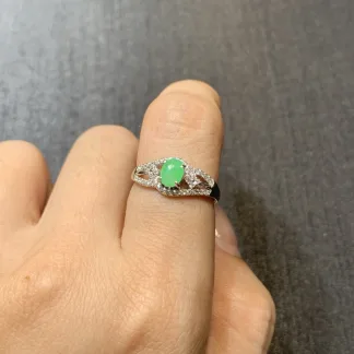 Fresh Green Natural Jadeite Cabochon Ring — S925 Silver · No. 787F