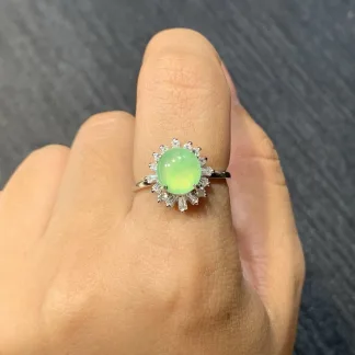 High-Icy Clear Green Natural Jadeite Cabochon Ring — S925 Silver · No. 2A53