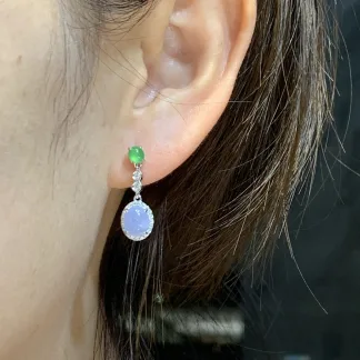 Icy Lavender Natural Jadeite Cabochon Drop Earrings — S925 Silver · No. FD06