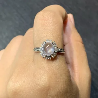 High-Icy Glassy Natural Jadeite Cabochon Ring — S925 Silver · No. 75F6