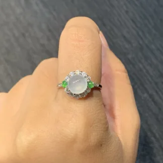 High-Icy Glowing Natural Jadeite Cabochon Ring — S925 Silver · No. 3C8F