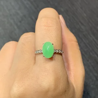 Icy Vivid Green Natural Jadeite Cabochon Ring — S925 Silver · No. 1C5D