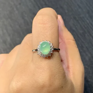 High-Icy Clear Natural Jadeite Cabochon Ring — S925 Silver · No. 0CB1