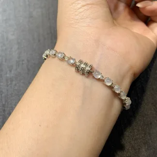 High-Icy Glowing Natural Jadeite Cabochon Bracelet — S925 Silver · No. 8844