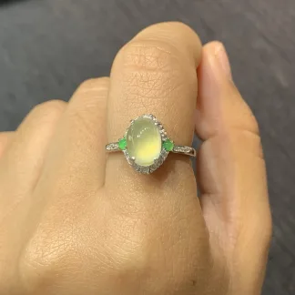 Icy Lemon Yellow Natural Jadeite Cabochon Ring — S925 Silver · No. 8508