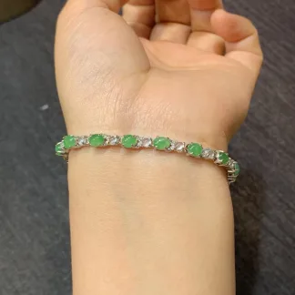 Icy Soft Green Natural Jadeite Cabochon Bracelet — S925 Silver · No. 511E