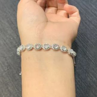 High-Icy White Natural Jadeite Bracelet — S925 Silver · No. B90A