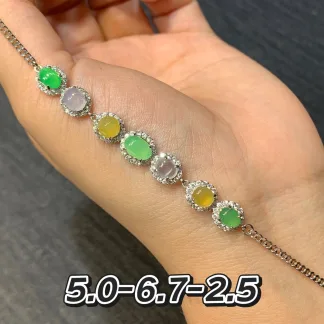 High-Icy Multicolor Natural Jadeite Bracelet — S925 Silver · No. 2458