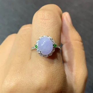 Lavender Natural Jadeite Cabochon Ring — S925 Silver · No. 5ACB