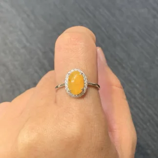 High-Icy Honey Yellow Natural Jadeite Cabochon Ring — S925 Silver · No. A186