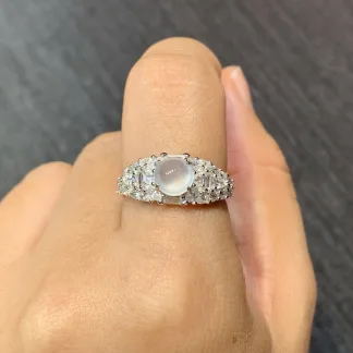 High-Icy Glowing Natural Jadeite Cabochon Ring — S925 Silver · No. 425A