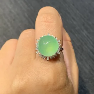 High-Icy Clear Green Natural Jadeite Cabochon Ring — S925 Silver · No. F2AF