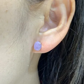 Lavender Natural Jadeite Cabochon Stud Earrings — S925 Silver · No. 668A