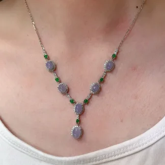Icy Lavender Natural Jadeite Cabochon Necklace — S925 Silver · No. BB09