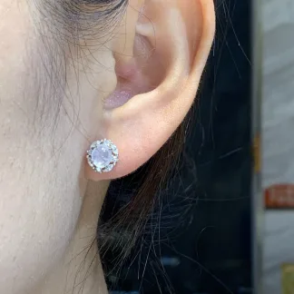 High-Icy Glowing Natural Jadeite Cabochon Stud Earrings — S925 Silver · No. A82A