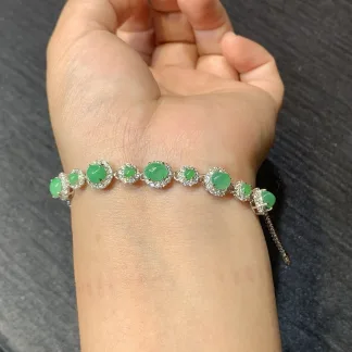 Icy Vivid Green Natural Jadeite Cabochon Bracelet — S925 Silver · No. 26A4