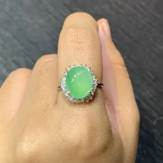 High-Icy Clear Green Natural Jadeite Cabochon Ring — S925 Silver · No. AC2D