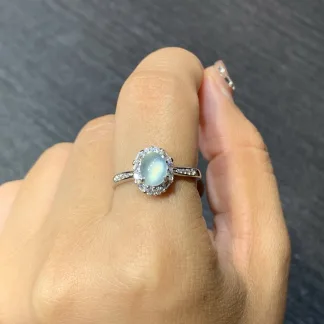 High-Icy Glowing Natural Jadeite Cabochon Ring — S925 Silver · No. 2653