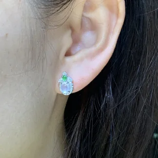 High-Icy Glowing Natural Jadeite Cabochon Stud Earrings — S925 Silver · No. D20D