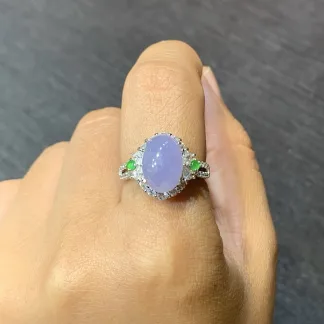 Icy Lavender Natural Jadeite Cabochon Ring — S925 Silver · No. E589
