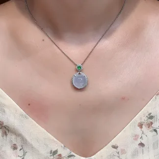 Icy Glowing Natural Jadeite Cabochon Pendant — S925 Silver · No. 0FC9