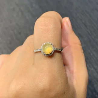 High-Icy Honey Yellow Natural Jadeite Cabochon Ring — S925 Silver · No. 80C7