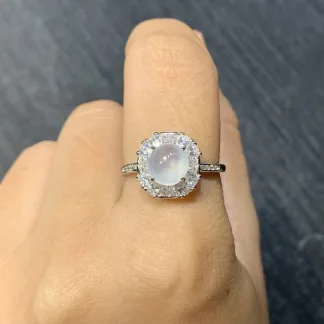 High-Icy Layered Cabochon Natural Jadeite Cabochon Ring — S925 Silver · No. 2EF1
