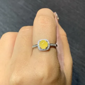 Icy Honey Yellow Natural Jadeite Cabochon Ring — S925 Silver · No. C954
