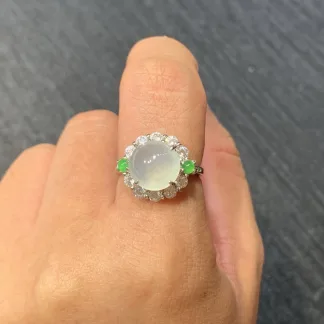High-Icy Glowing Clear Natural Jadeite Cabochon Ring — S925 Silver · No. 3BA3