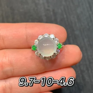 High-Icy Glowing Clear Natural Jadeite Cabochon Ring — S925 Silver · No. 3BA3