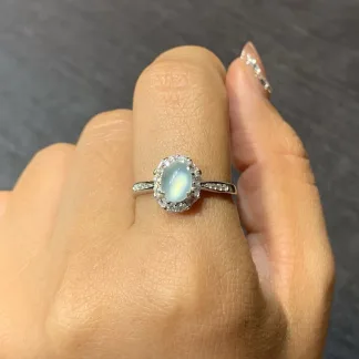 High-Icy Glowing Natural Jadeite Cabochon Ring — S925 Silver · No. 40E0