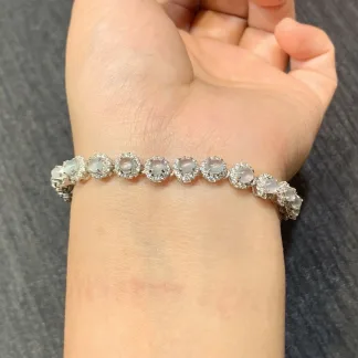 High-Icy Glowing Natural Jadeite Cabochon Bracelet — S925 Silver · No. 761F