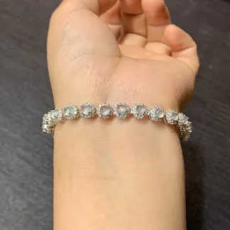High-Icy Glowing Natural Jadeite Cabochon Bracelet — S925 Silver · No. BCC5