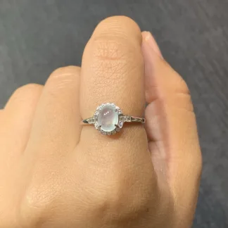High-Icy Glowing Natural Jadeite Cabochon Ring — S925 Silver · No. F955